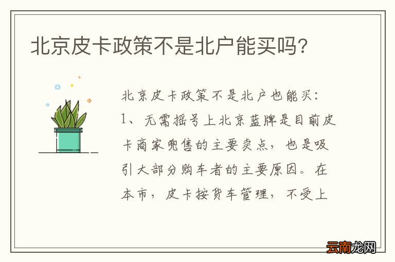北京皮卡政策不是北户能买吗?
