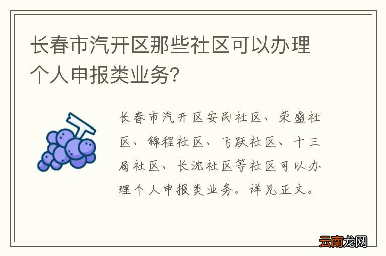 长春市汽开区那些社区可以办理个人申报类业务？