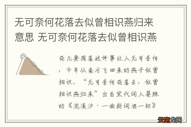 无可奈何花落去似曾相识燕归来意思 无可奈何花落去似曾相识燕归来什么意思