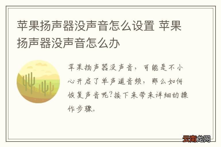 苹果扬声器没声音怎么设置 苹果扬声器没声音怎么办