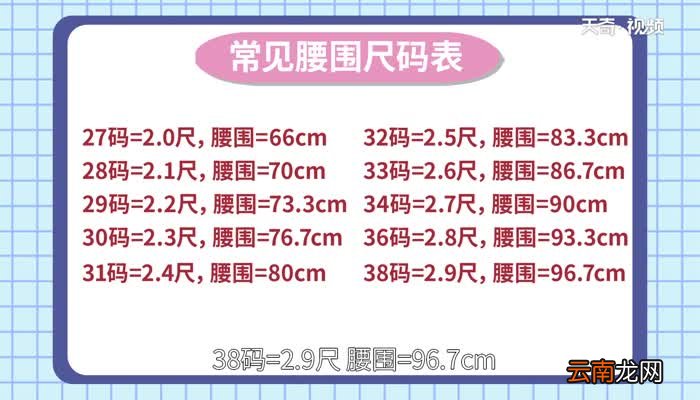 腰围尺码表 腰围换算