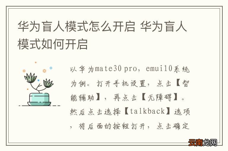 华为盲人模式怎么开启 华为盲人模式如何开启