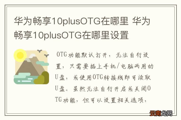 华为畅享10plusOTG在哪里 华为畅享10plusOTG在哪里设置