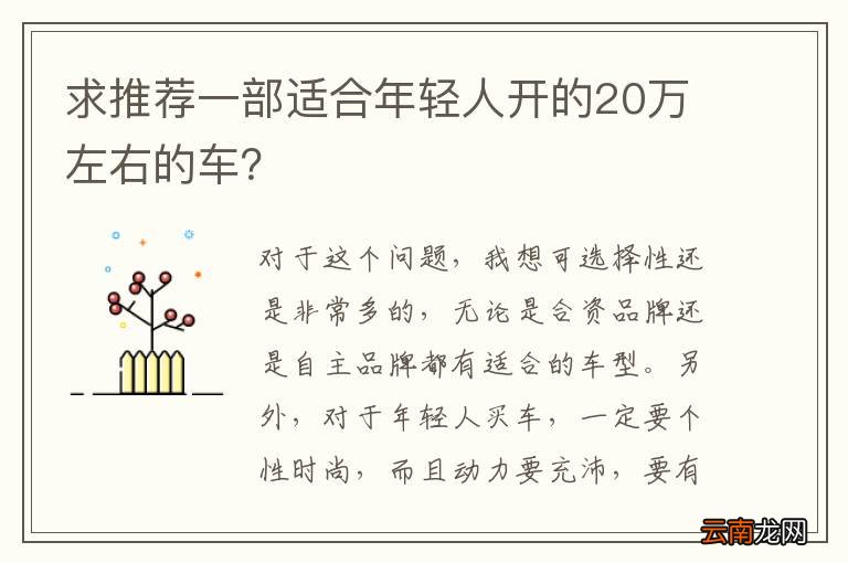 求推荐一部适合年轻人开的20万左右的车？