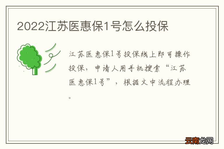 2022江苏医惠保1号怎么投保