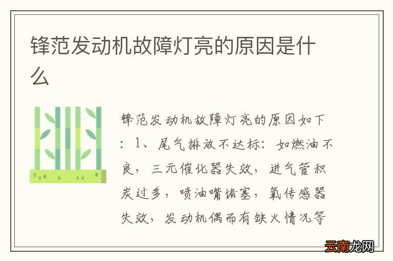 锋范发动机故障灯亮的原因是什么