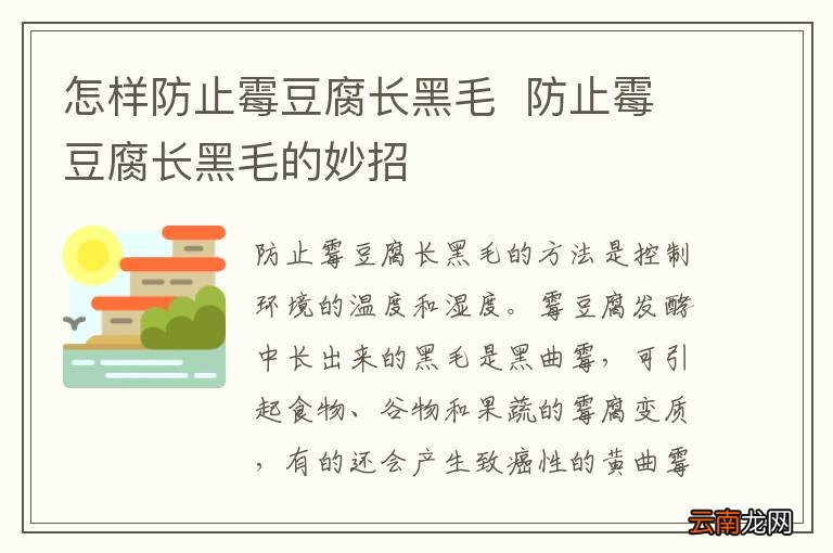 怎样防止霉豆腐长黑毛防止霉豆腐长黑毛的妙招