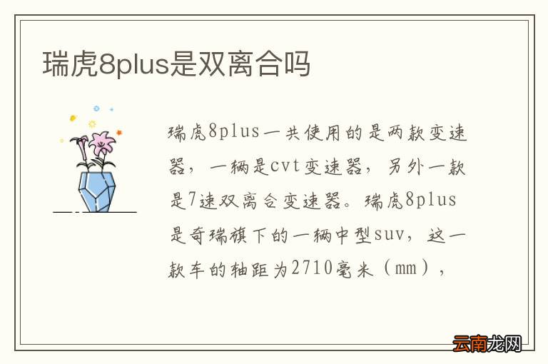瑞虎8plus是双离合吗