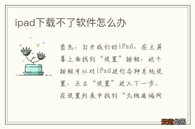 ipad下载不了软件怎么办
