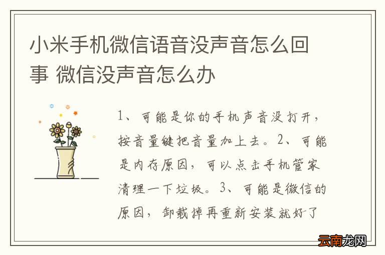 小米手机微信语音没声音怎么回事 微信没声音怎么办