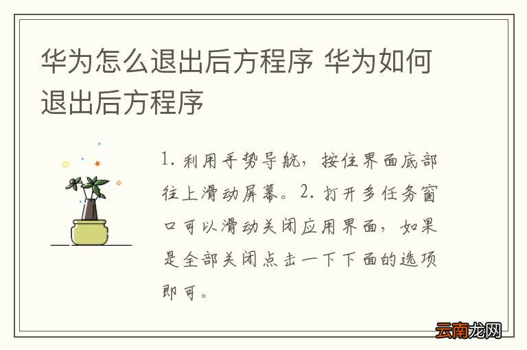 华为怎么退出后方程序 华为如何退出后方程序