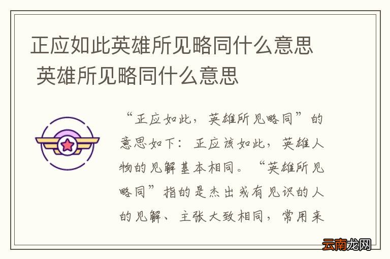 正应如此英雄所见略同什么意思 英雄所见略同什么意思