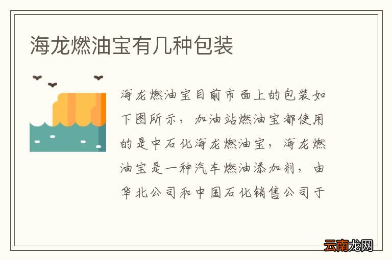 海龙燃油宝有几种包装
