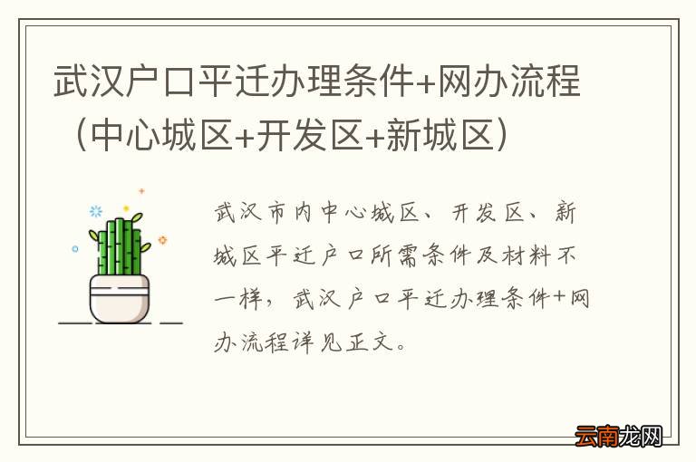 中心城区+开发区+新城区 武汉户口平迁办理条件+网办流程