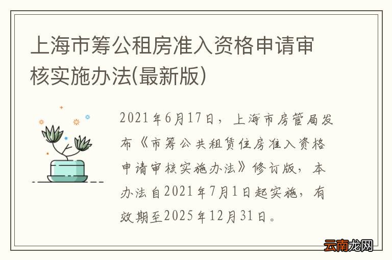 最新版 上海市筹公租房准入资格申请审核实施办法