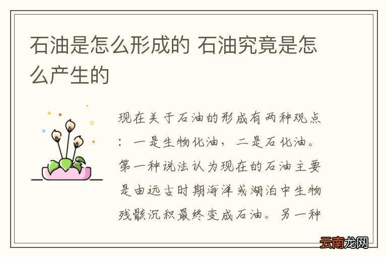 石油是怎么形成的 石油究竟是怎么产生的
