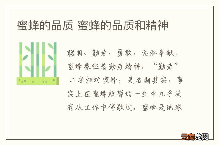 蜜蜂的品质 蜜蜂的品质和精神