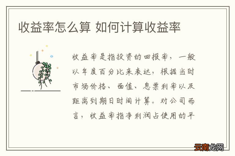 收益率怎么算 如何计算收益率