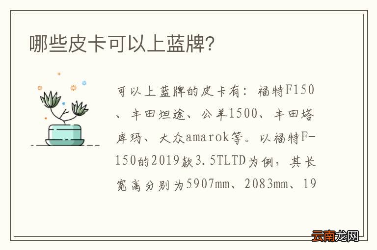 哪些皮卡可以上蓝牌？