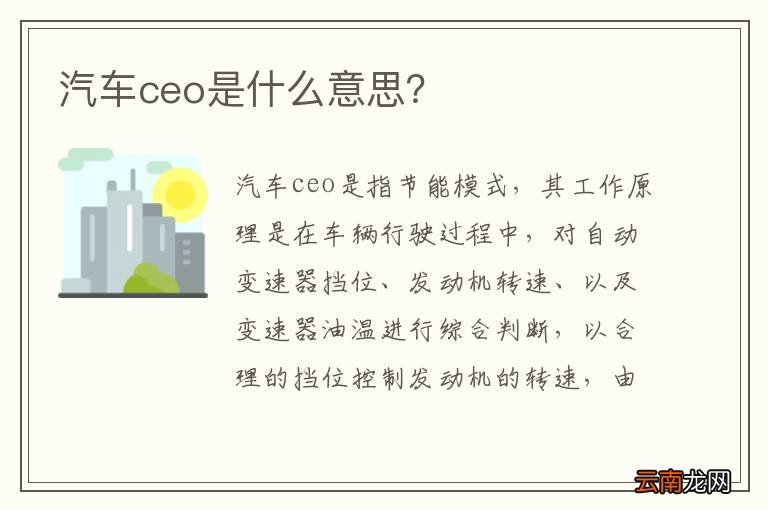 汽车ceo是什么意思？