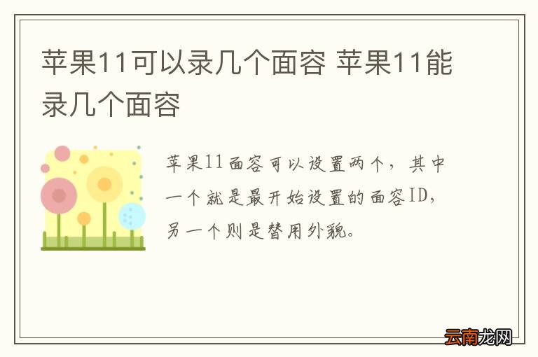 苹果11可以录几个面容 苹果11能录几个面容