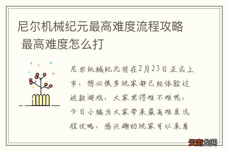 尼尔机械纪元最高难度流程攻略 最高难度怎么打