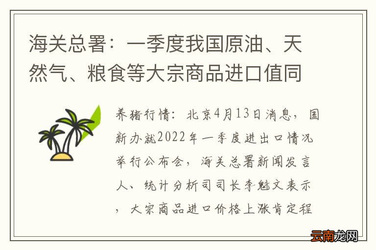 海关总署：一季度我国原油、天然气、粮食等大宗商品进口值同比均呈