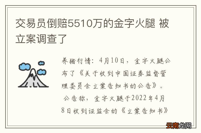 交易员倒赔5510万的金字火腿 被立案调查了