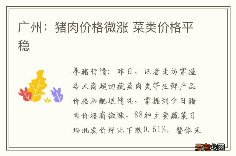 广州：猪肉价格微涨 菜类价格平稳