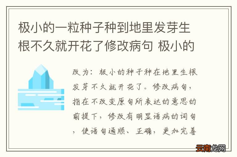 极小的一粒种子种到地里发芽生根不久就开花了修改病句 极小的一粒种子种到地里发芽生根不久就开花了怎么修改病句