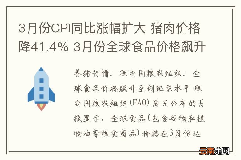 3月份CPI同比涨幅扩大 猪肉价格降41.4% 3月份全球食品价格飙升至创