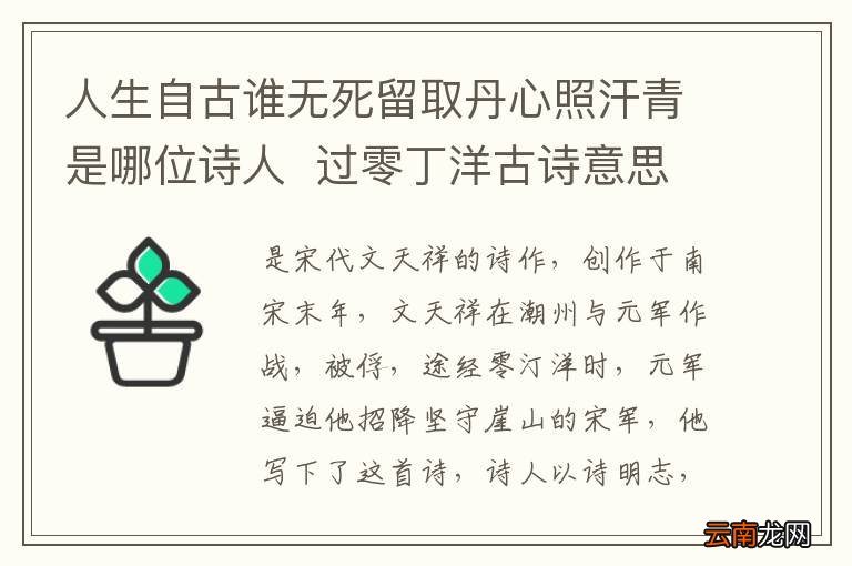 人生自古谁无死留取丹心照汗青是哪位诗人过零丁洋古诗意思