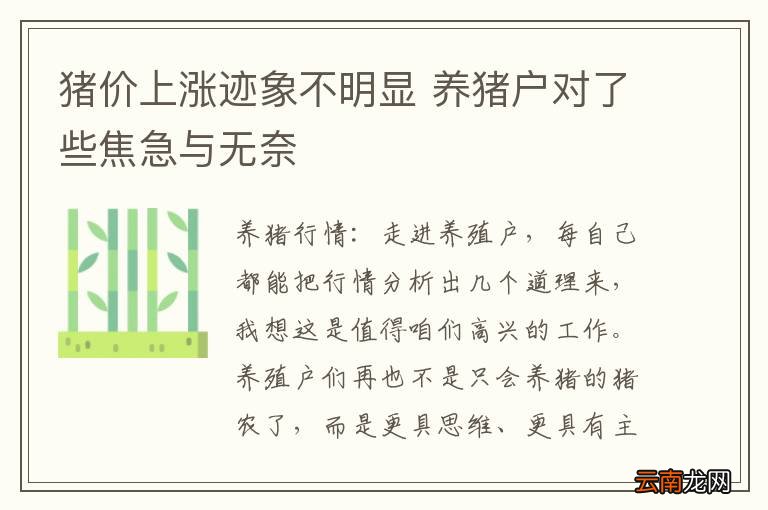 猪价上涨迹象不明显 养猪户对了些焦急与无奈