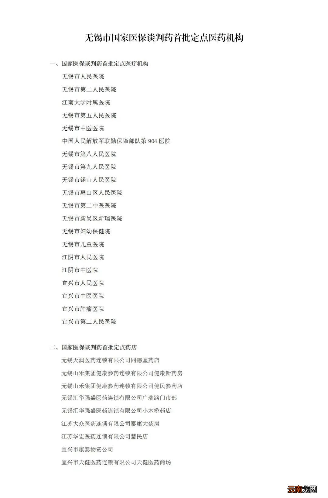 更新中 无锡国家医保谈判药定点医疗机构和零售药店名单