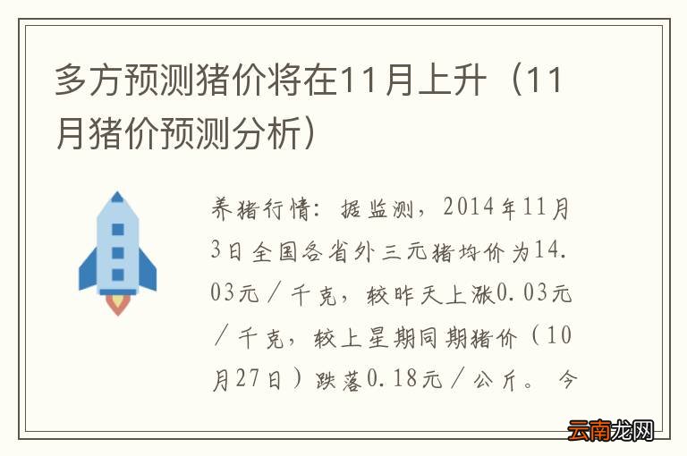 11月猪价预测分析 多方预测猪价将在11月上升