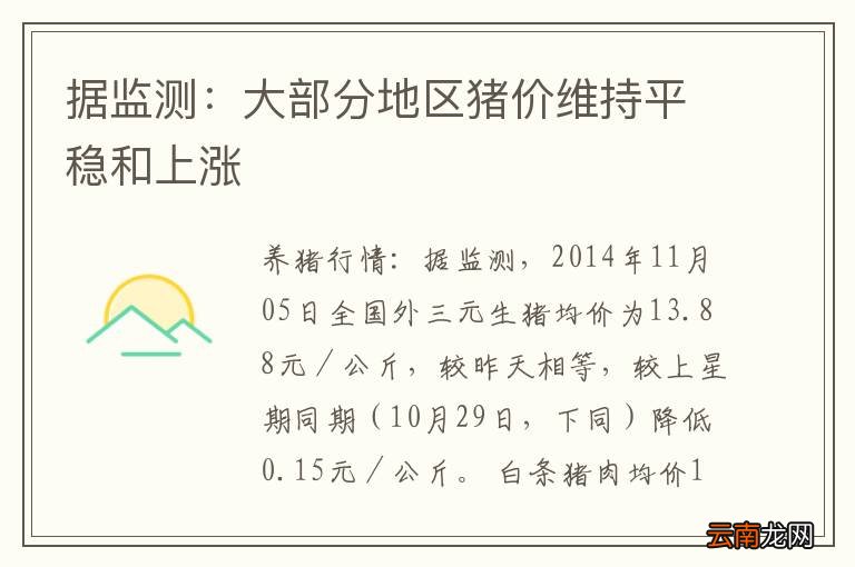 据监测：大部分地区猪价维持平稳和上涨