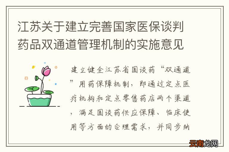 江苏关于建立完善国家医保谈判药品双通道管理机制的实施意见