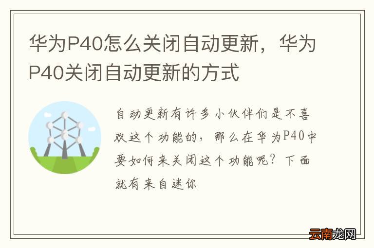 华为P40怎么关闭自动更新，华为P40关闭自动更新的方式