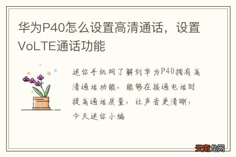 华为P40怎么设置高清通话，设置VoLTE通话功能