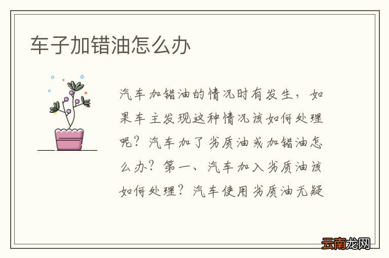 车子加错油怎么办