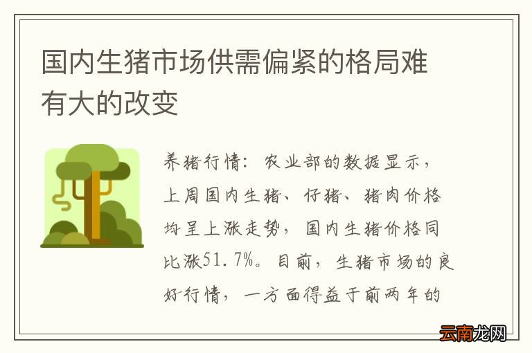 国内生猪市场供需偏紧的格局难有大的改变