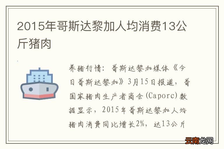 2015年哥斯达黎加人均消费13公斤猪肉