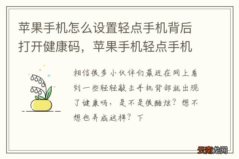 苹果手机怎么设置轻点手机背后打开健康码，苹果手机轻点手机背后打开健康码方法