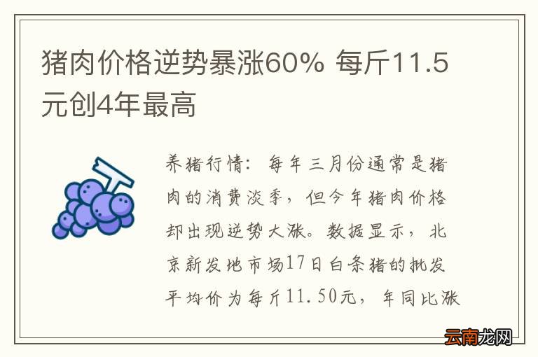 猪肉价格逆势暴涨60% 每斤11.5元创4年最高