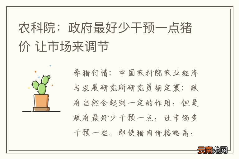 农科院：政府最好少干预一点猪价 让市场来调节