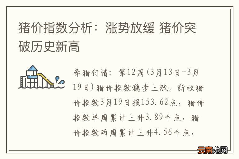 猪价指数分析：涨势放缓 猪价突破历史新高