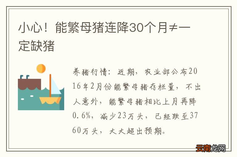 小心！能繁母猪连降30个月≠一定缺猪
