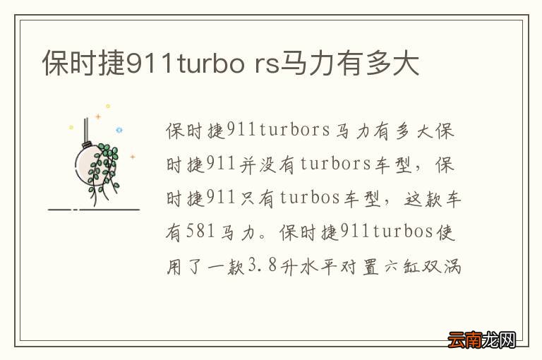 保时捷911turbo rs马力有多大