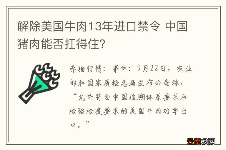 解除美国牛肉13年进口禁令 中国猪肉能否扛得住？