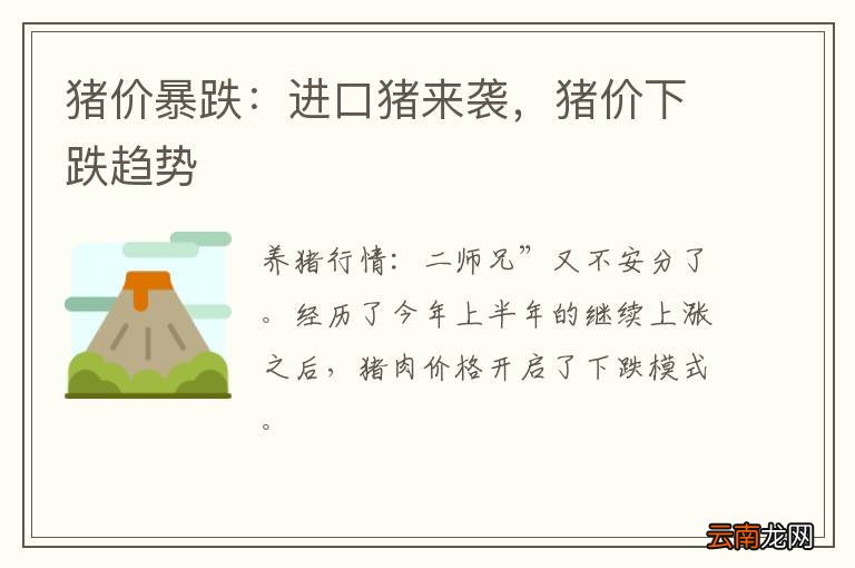 猪价暴跌：进口猪来袭，猪价下跌趋势